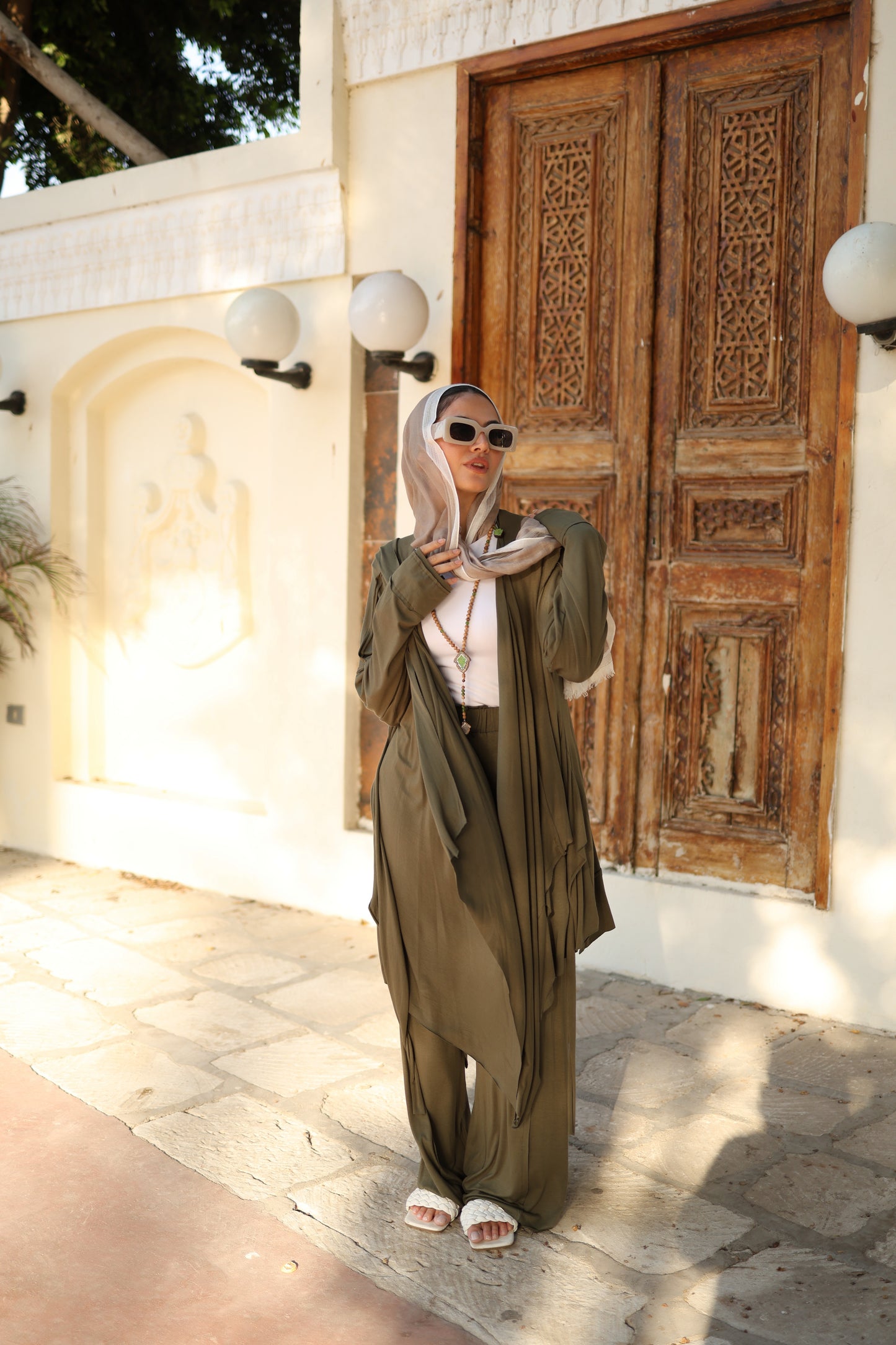 Asymmetrical Wrap Set in Olive