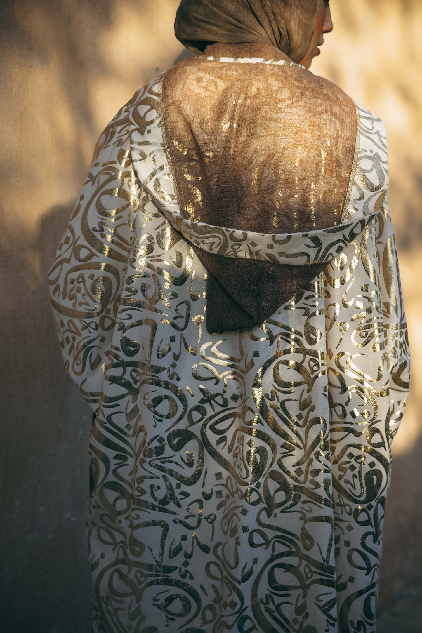 Calligraphy Linen Kaftan in Cafe