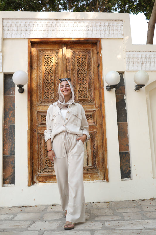 Linen wide Pants in Beige