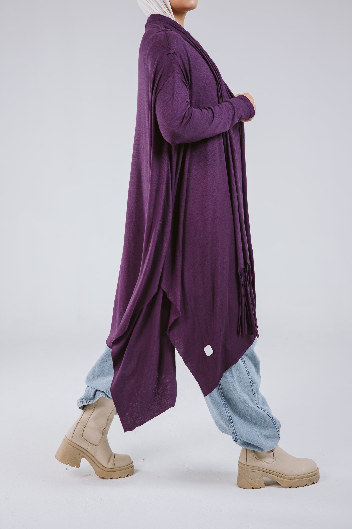 Waves Top with Fringes Scarf in Purple