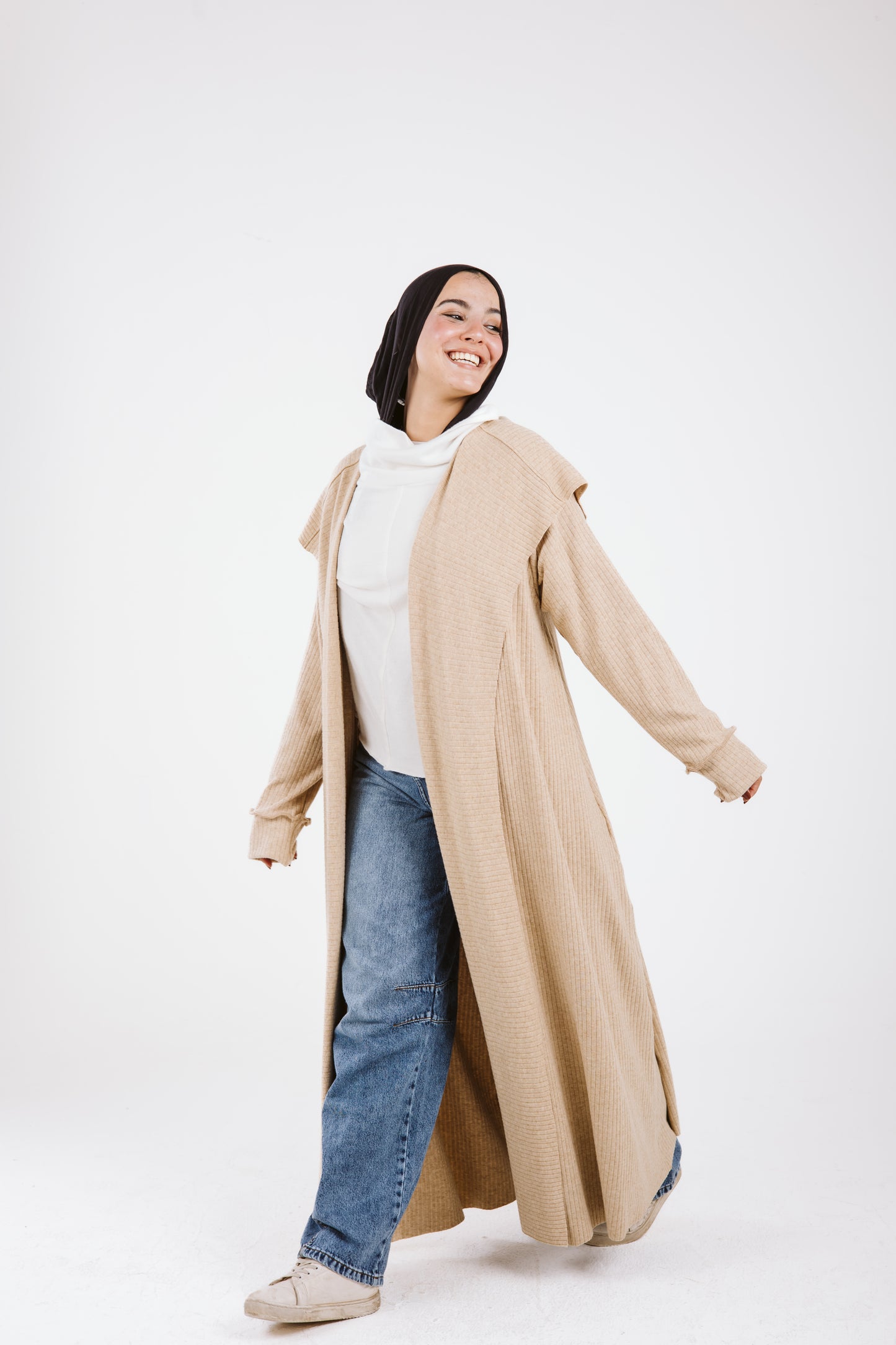 Long Soft Wool Cardigan in Beige