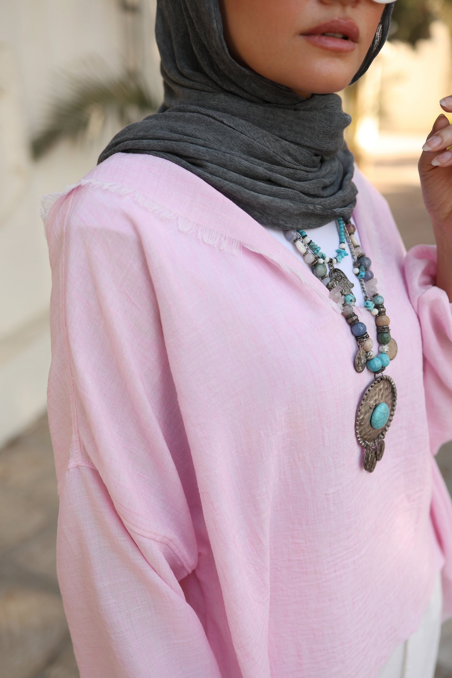 Flowy Linen Top in Powder Pink