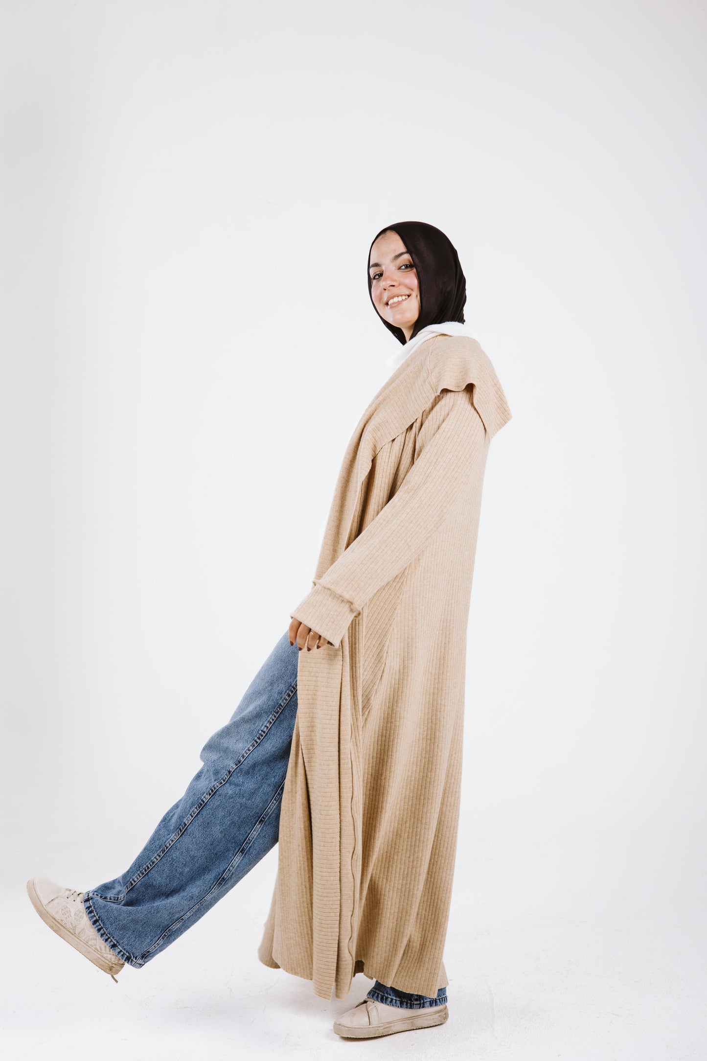 Long Soft Wool Cardigan in Beige