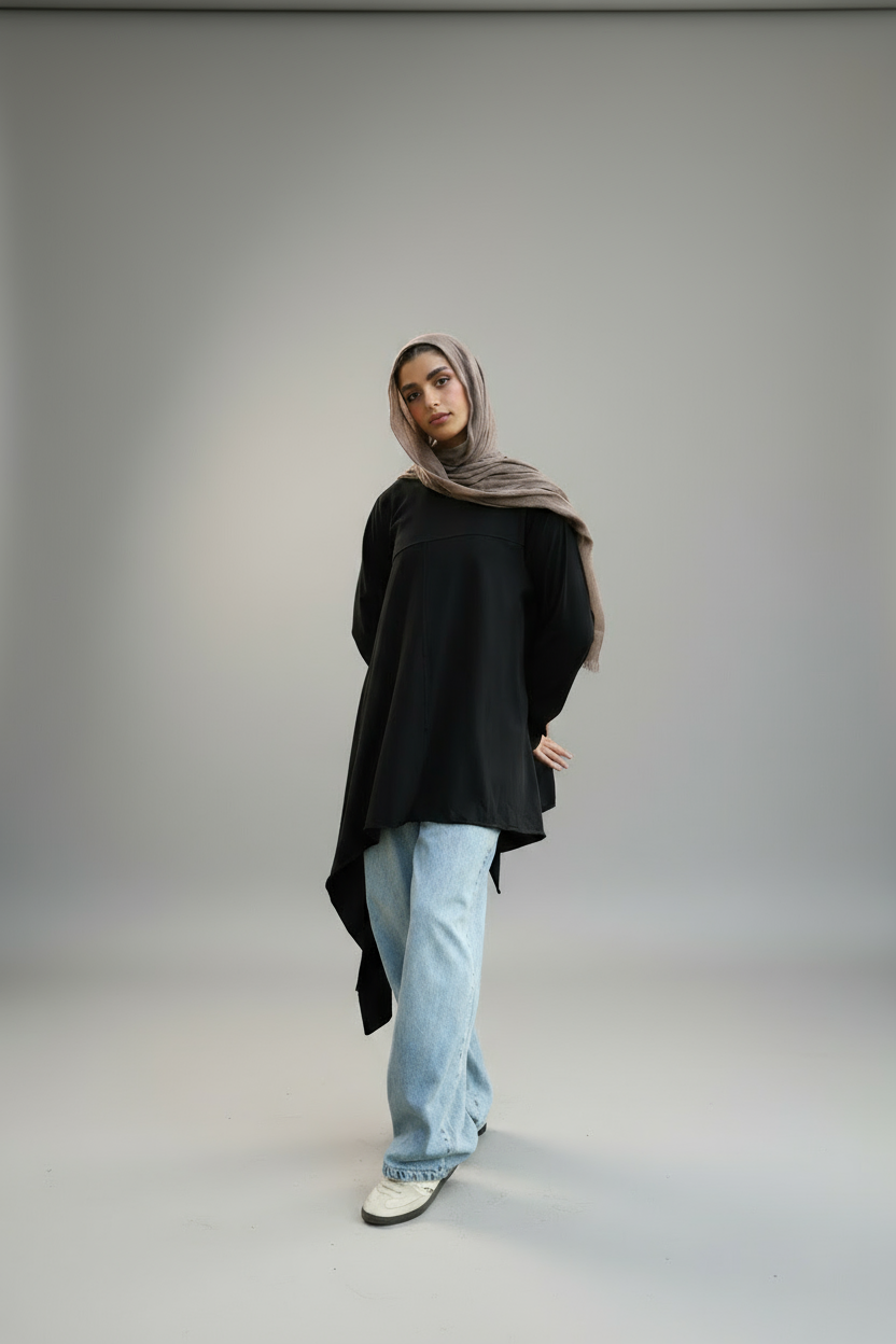 Long Side Cotton Top in Black