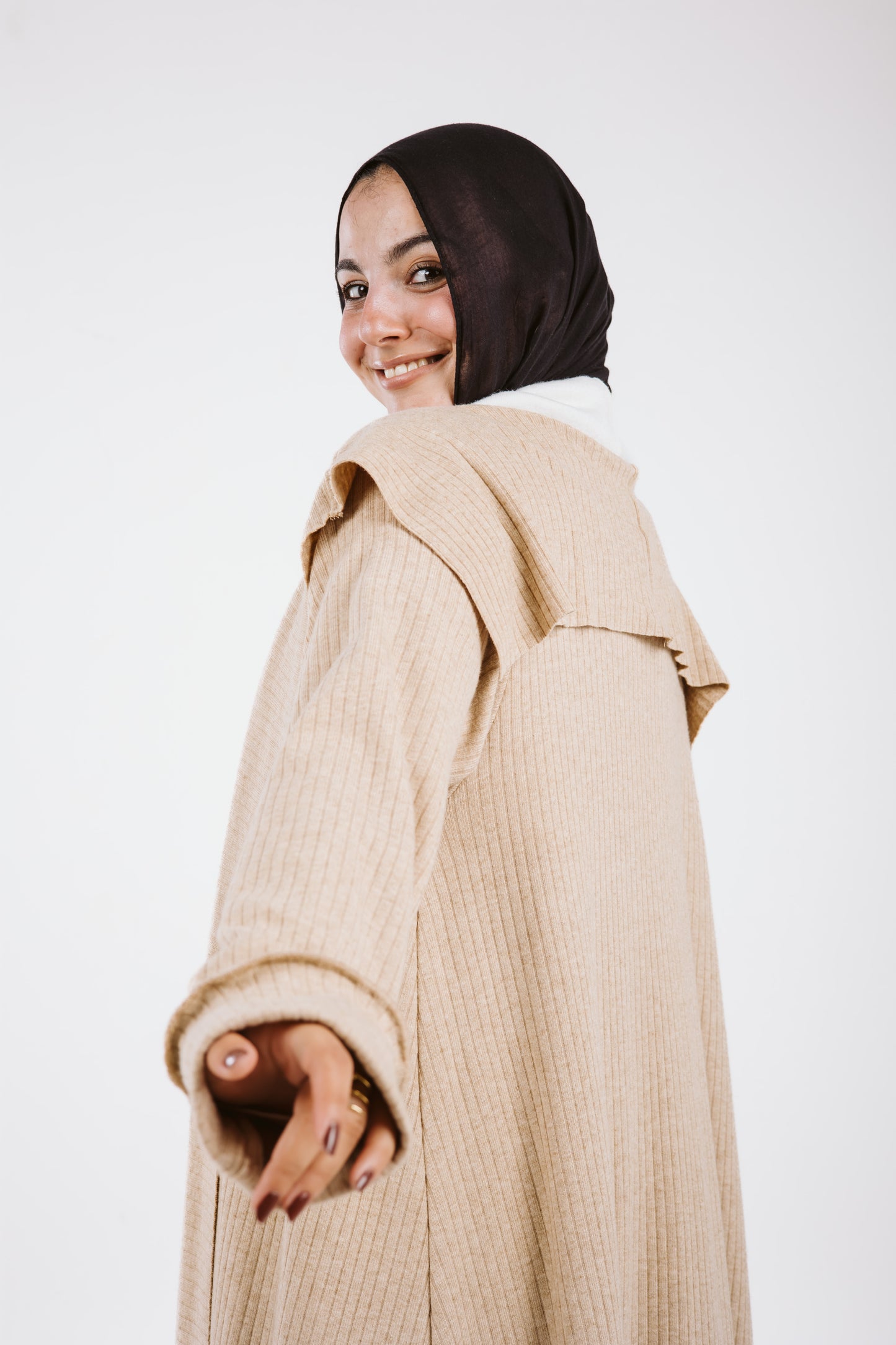 Long Soft Wool Cardigan in Beige