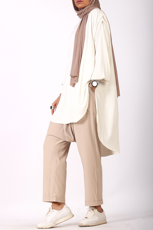 High Low Drapee Sleeves Top in Off White