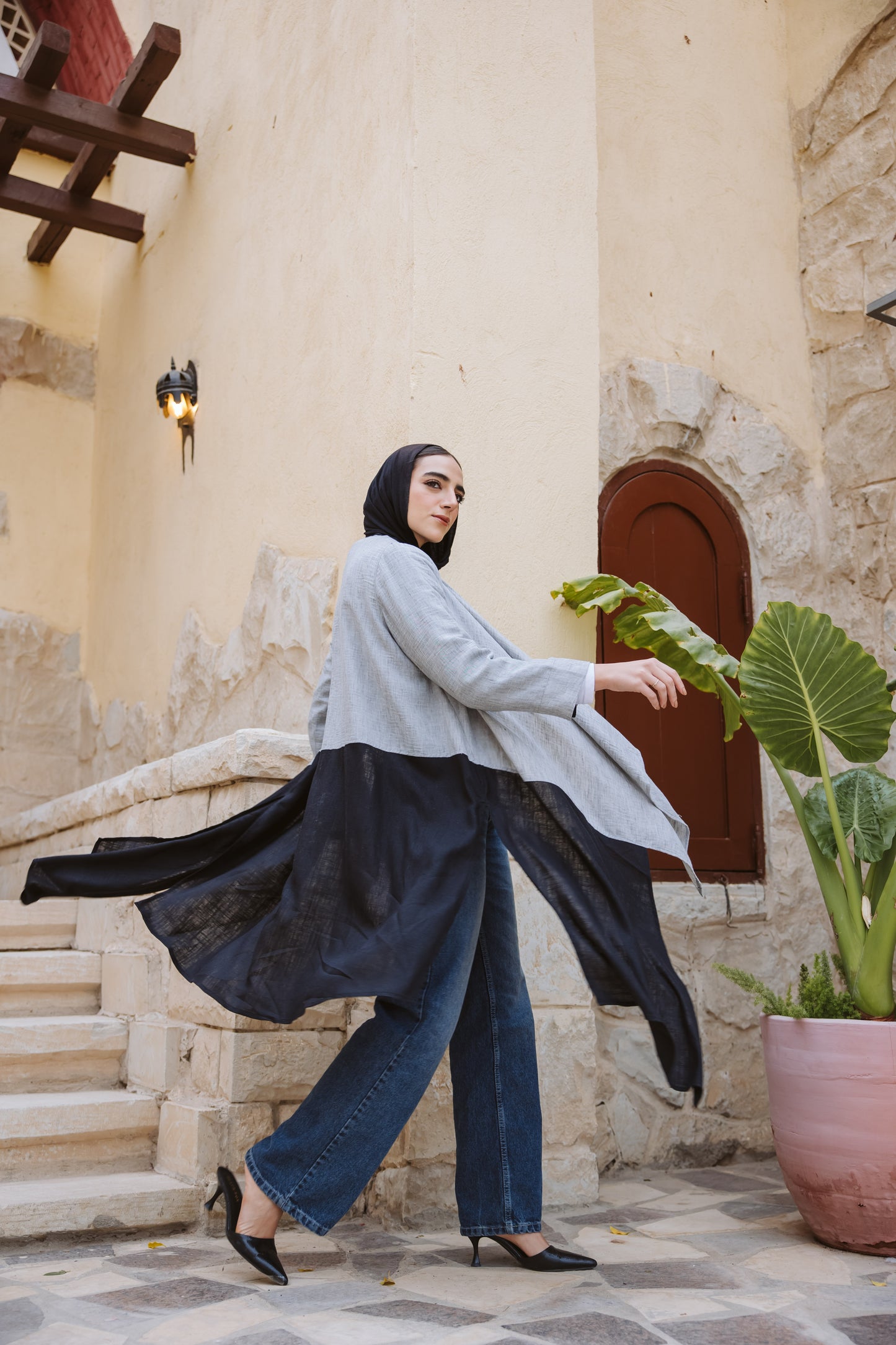 Asymmetrical Linen Cardigan in Grey