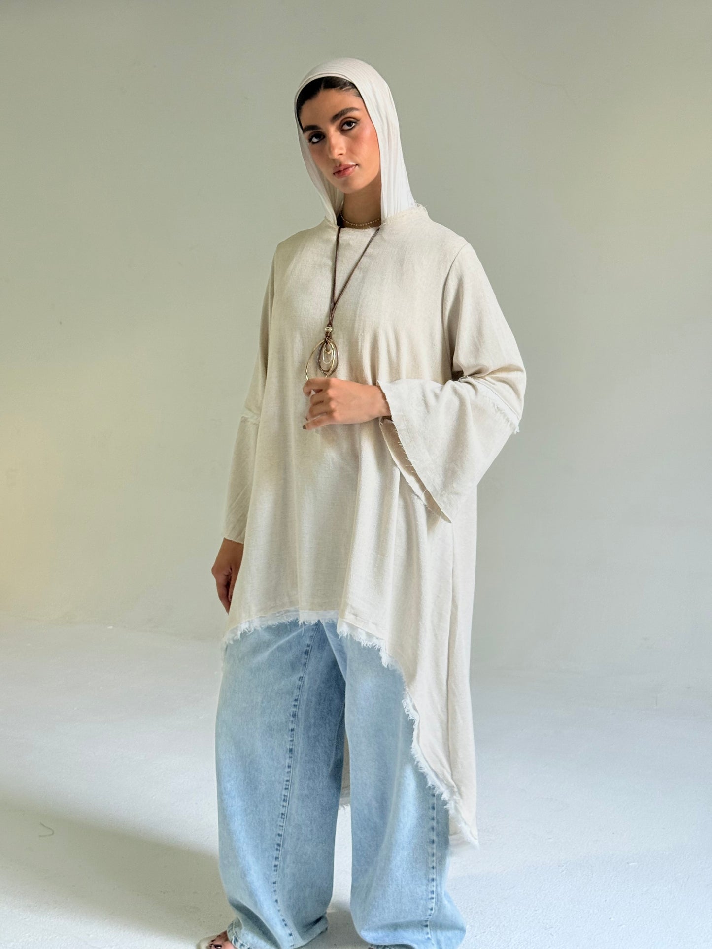 High Low Linen Top in Beige