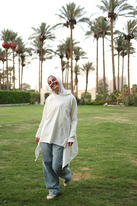 Stitches Side Cotton Top in White