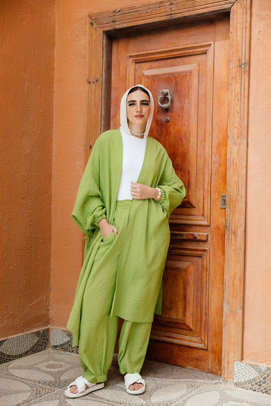 Puffy Sleeves Pleated Set in Kiwi