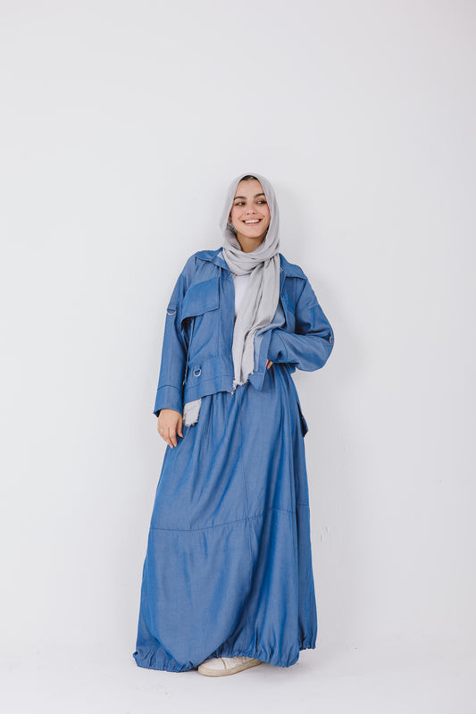 Parachute Skirt Set in Denim Blue