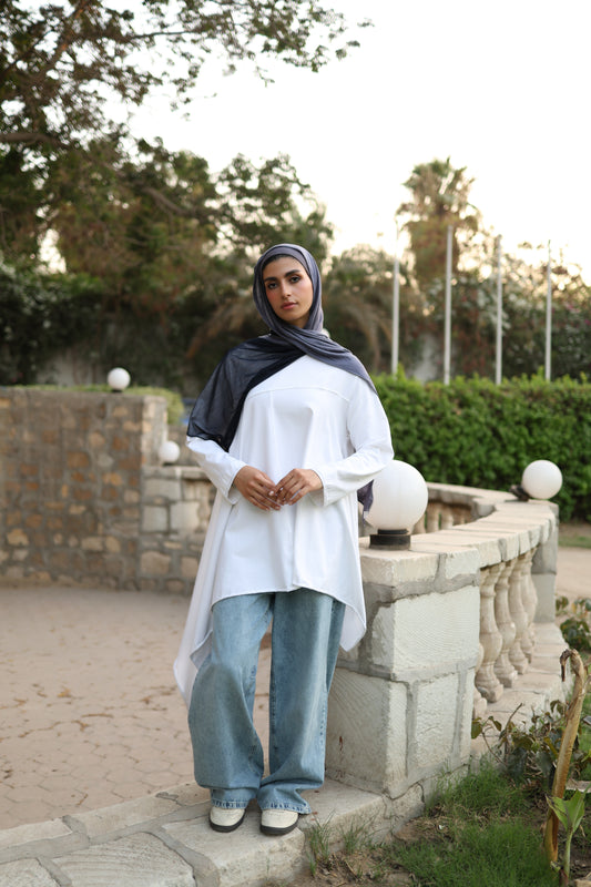 Long Side Cotton Top in White