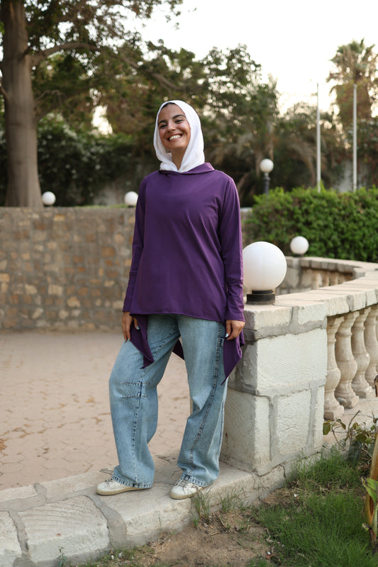 Stitches Side Cotton Top in Purple
