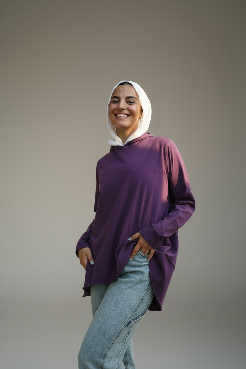 Stitches Side Cotton Top in Purple