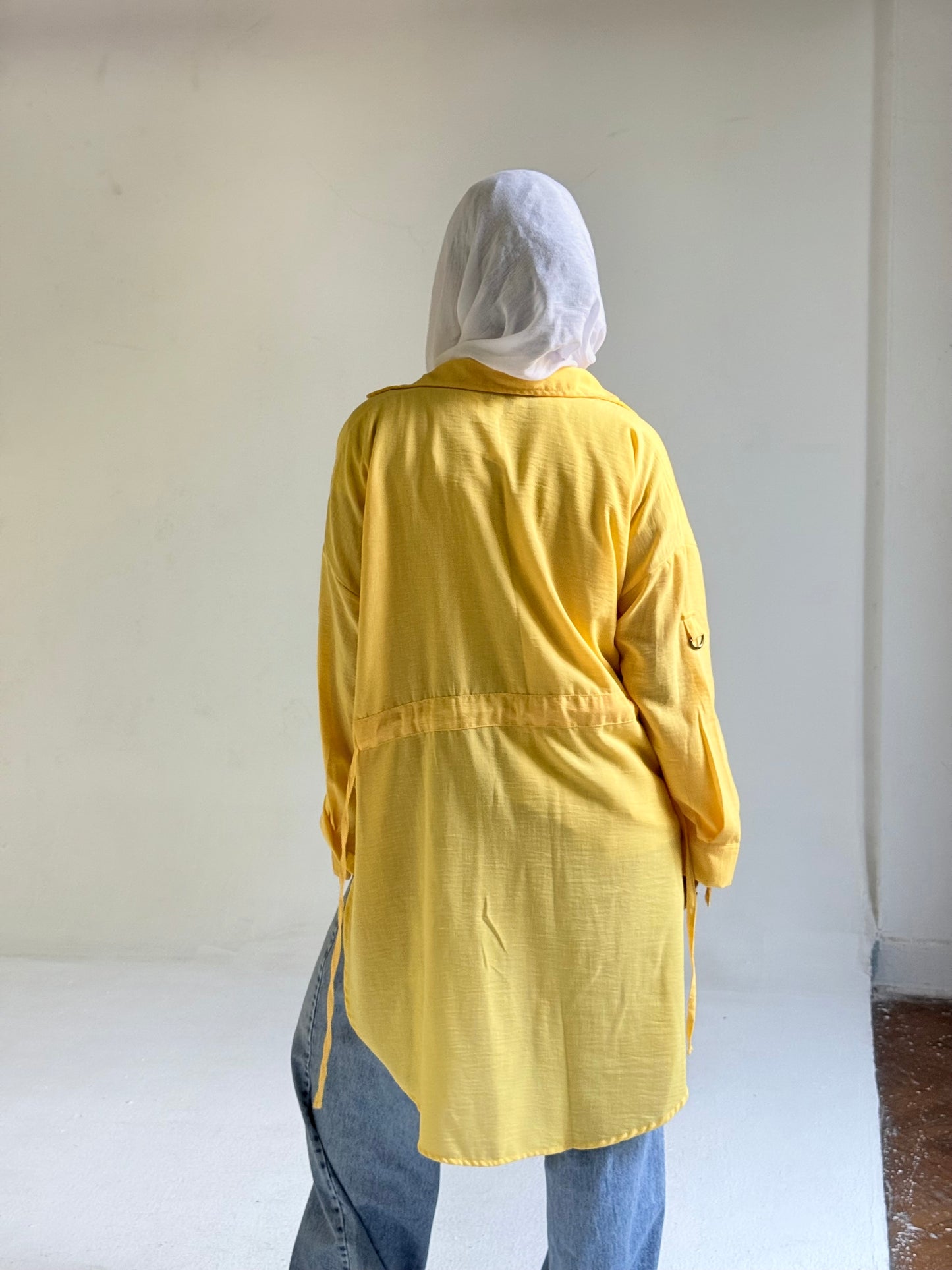 Linen Pockets Oversized High low Shirt in Yellow
