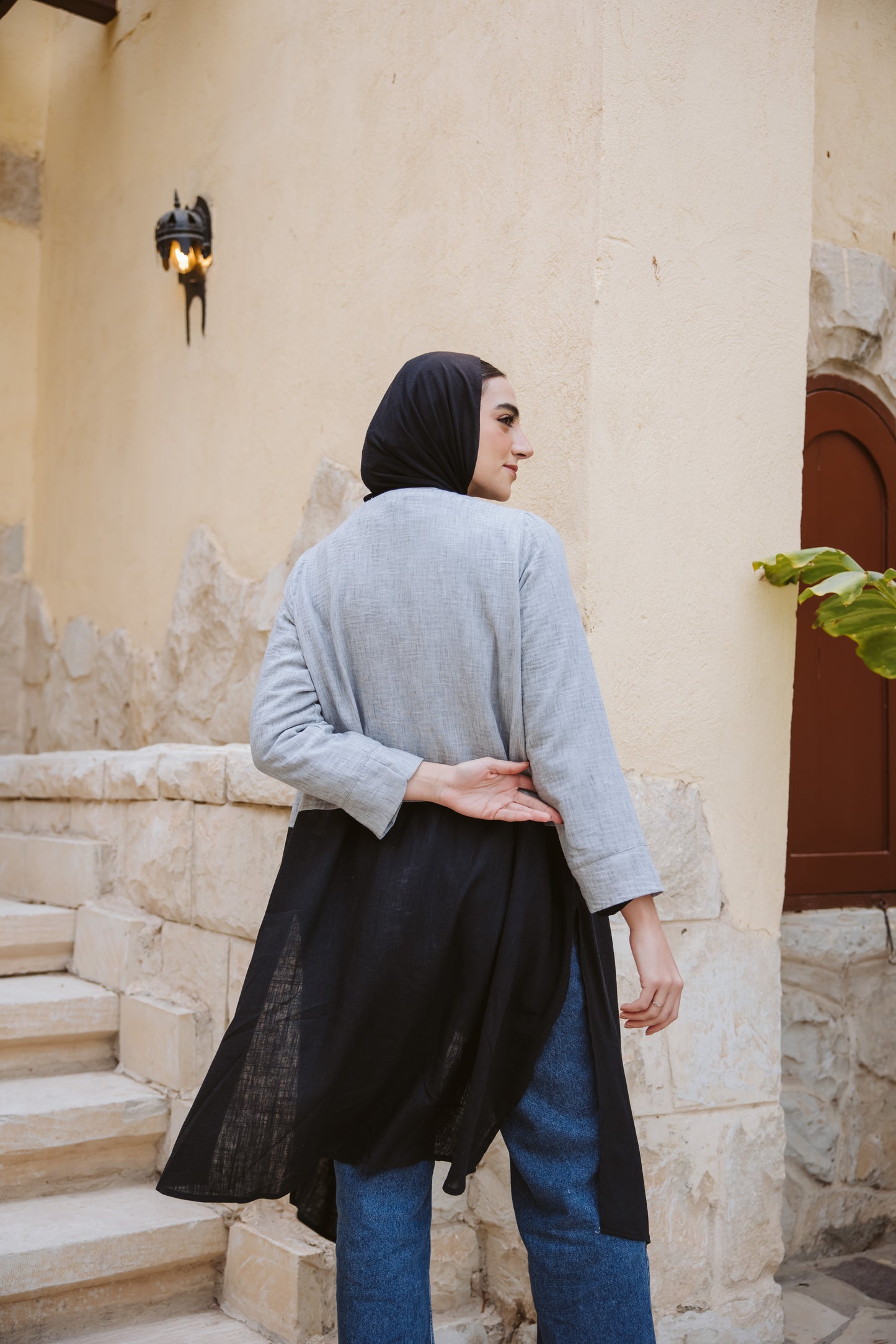 Asymmetrical Linen Cardigan in Grey