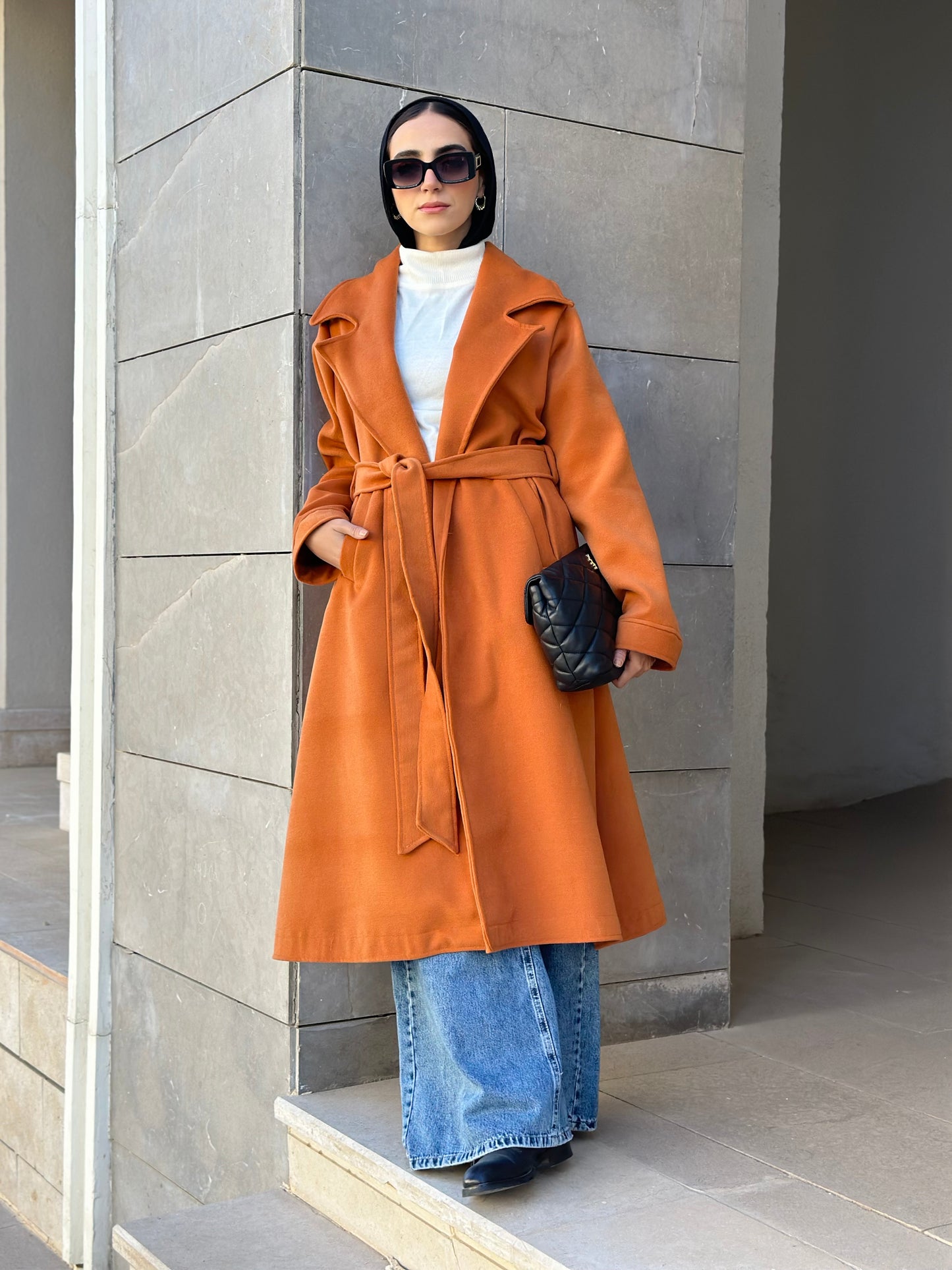 Woolen Trench Coat in Brick