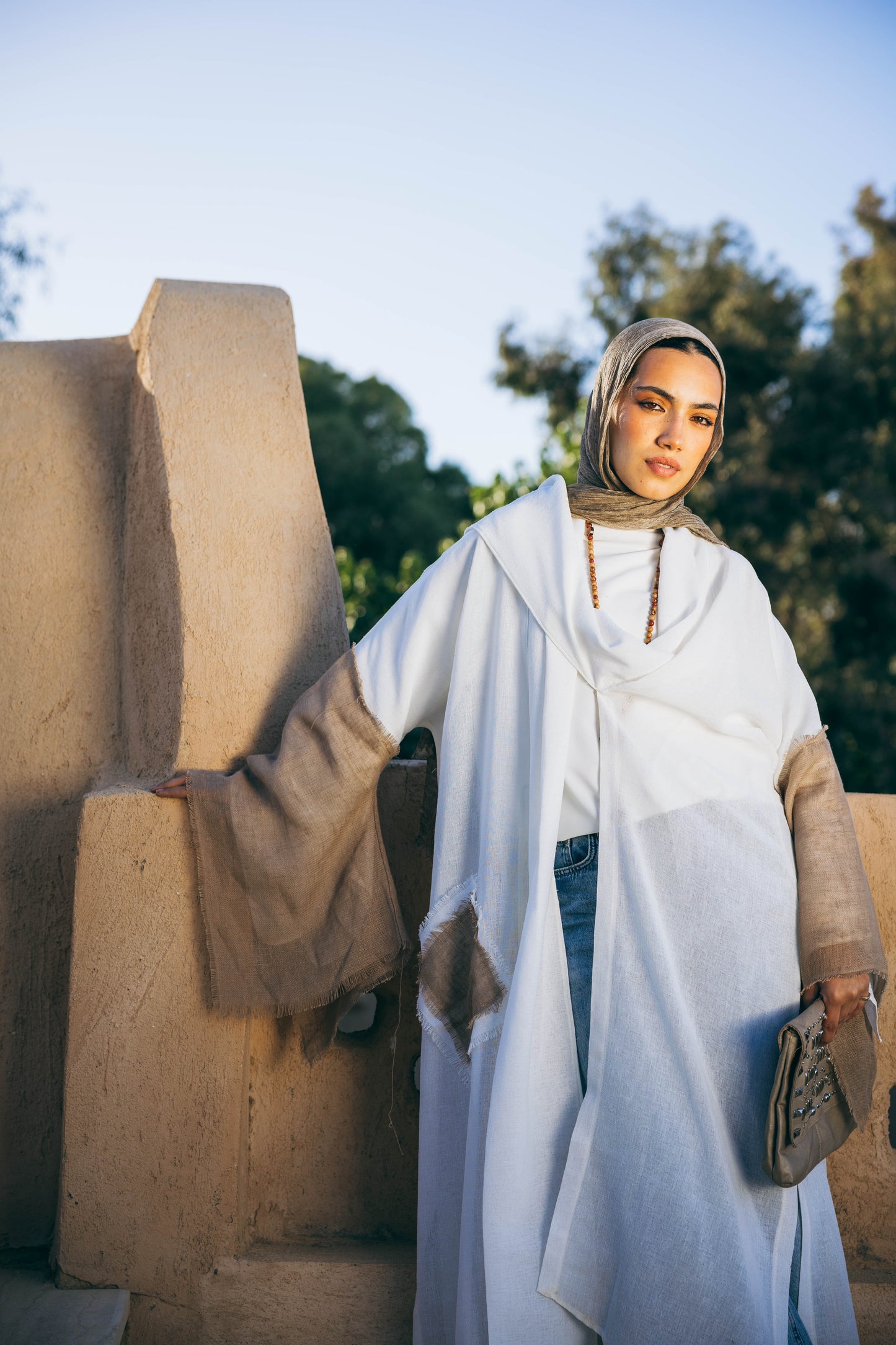 Sabeya Linen Kaftan in White