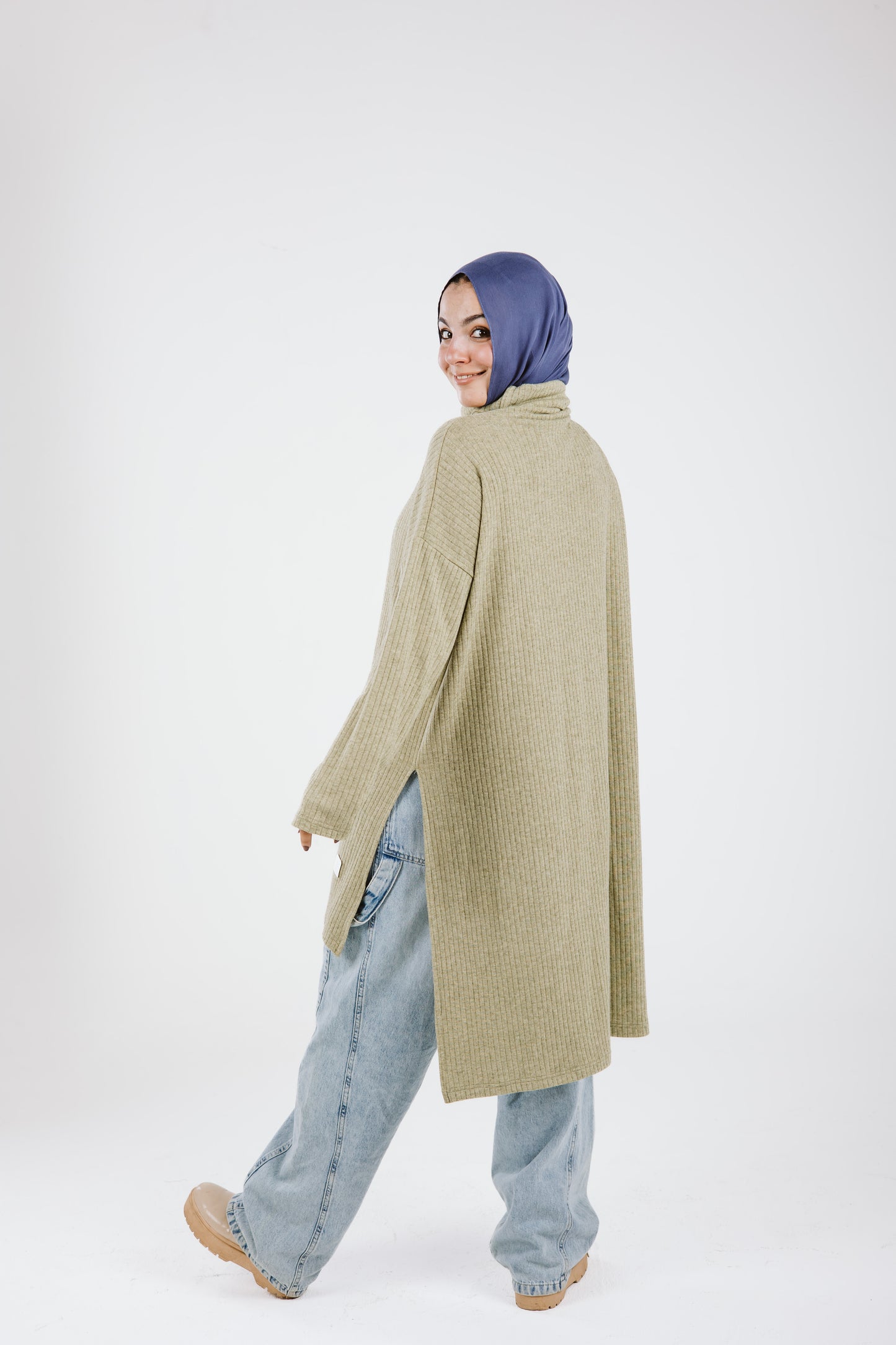 High Low Soft Wool Top in Olive