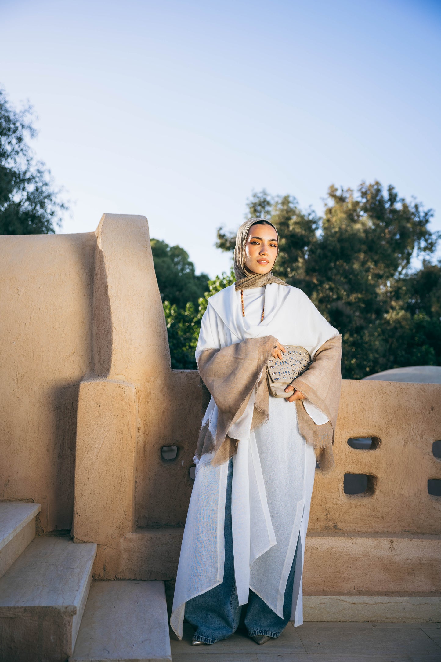 Sabeya Linen Kaftan in White