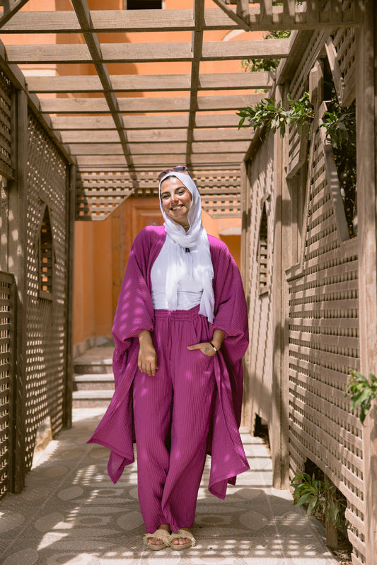 Puffy Sleeves Pleated Set in Mulberry