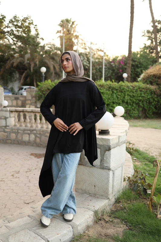 Long Side Cotton Top in Black