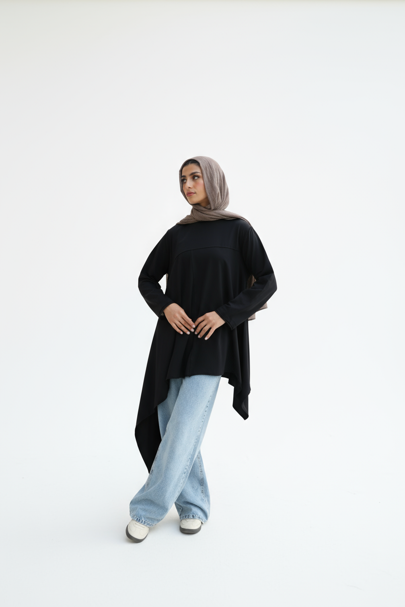 Long Side Cotton Top in Black
