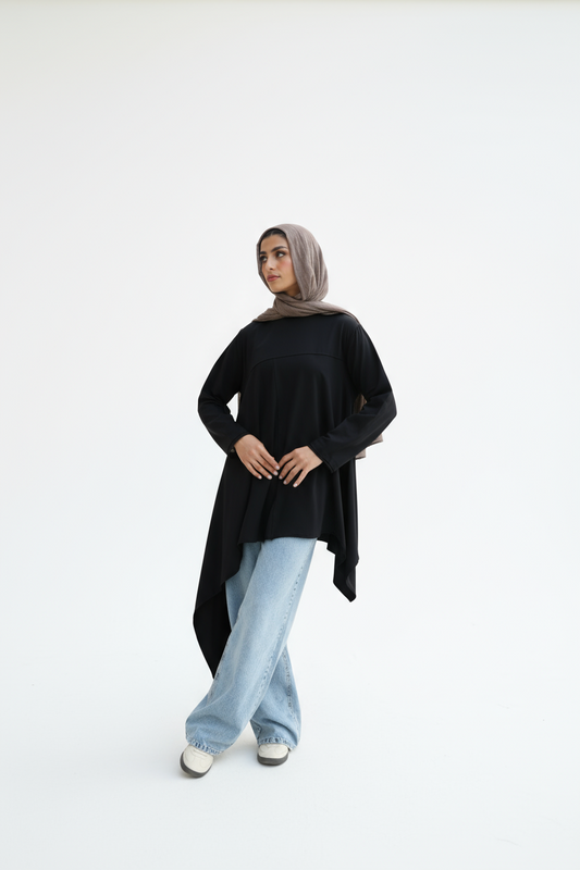 Long Side Cotton Top in Black