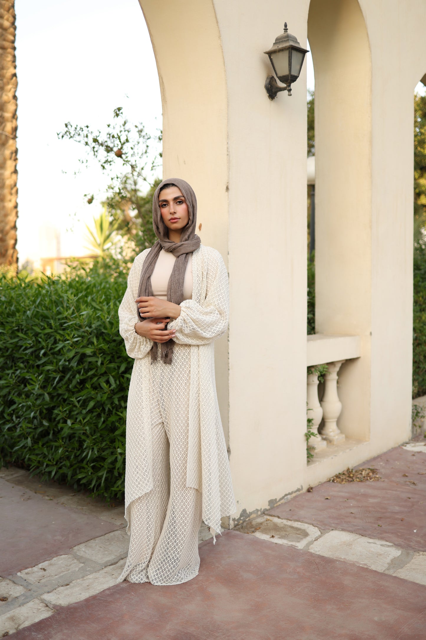 Knitted Cardigan Set in Beige