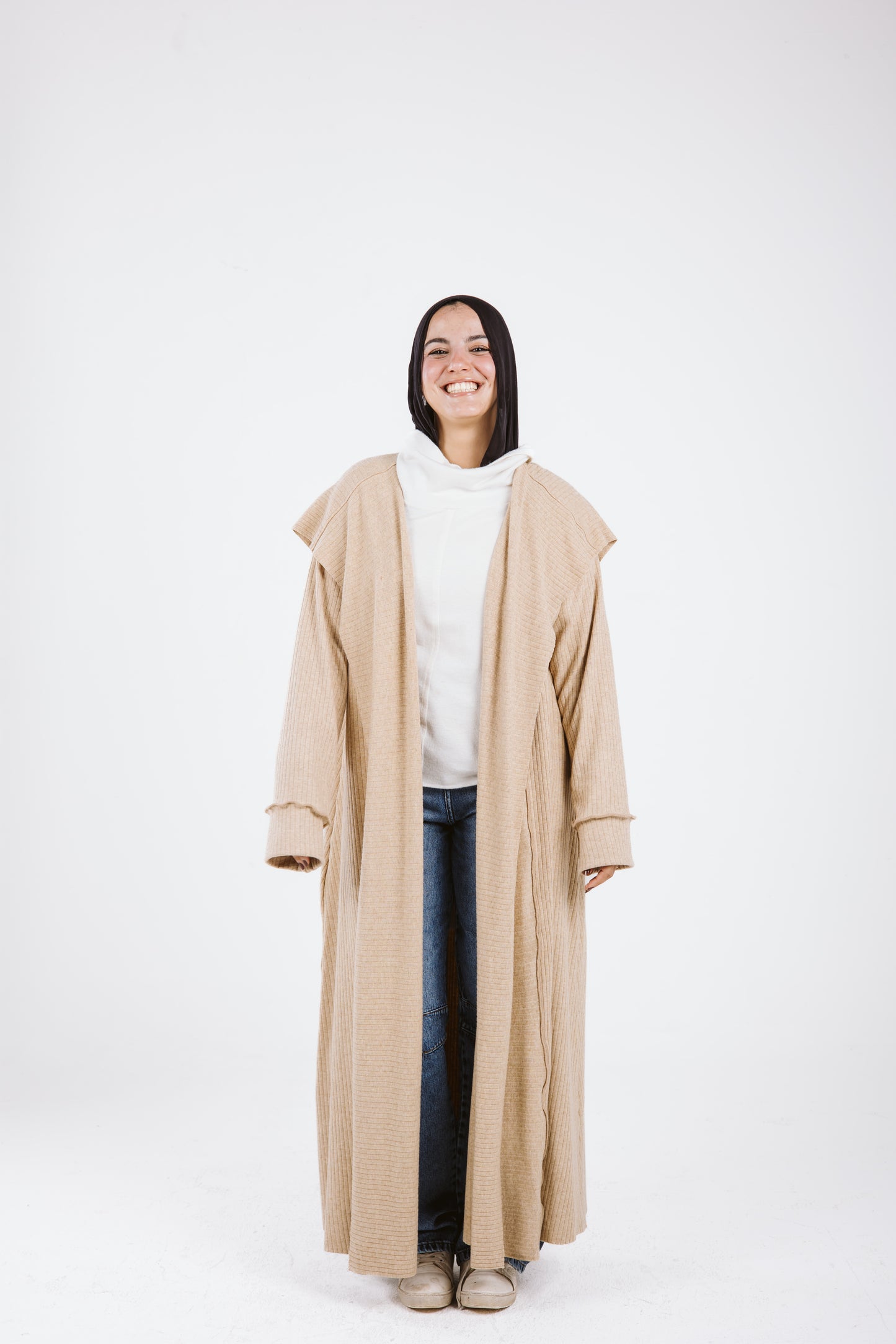 Long Soft Wool Cardigan in Beige