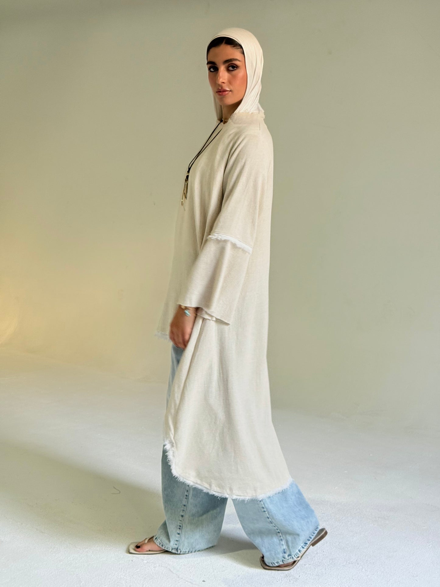 High Low Linen Top in Beige